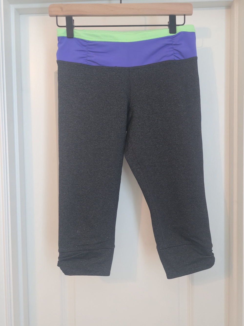 Calvin Klein Performance Capri Leggings in Charcoal with Purple & Lime Waistband